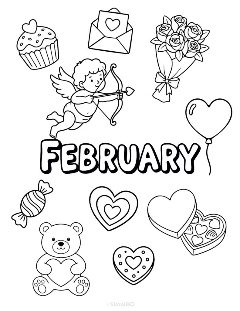 February Journal Planner Bundle printable cover page in black and white