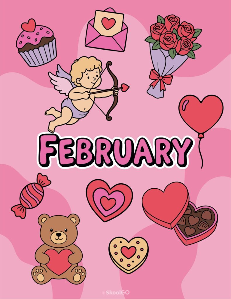 February Journal Planner Bundle printable cover page in color