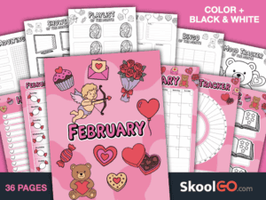 Free Printable February Journal Planner Bundle with calendars, trackers, journals, and planning pages