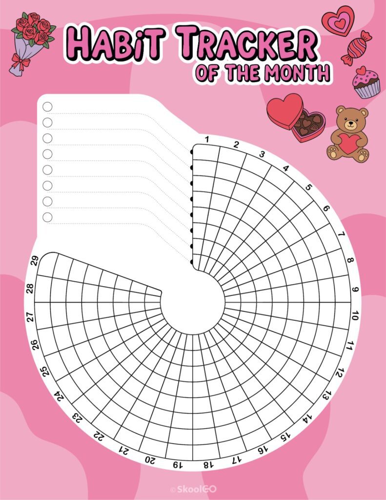 Printable February habit tracker calendar page
