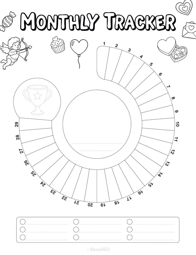 Printable February monthly tracking page in black and white
