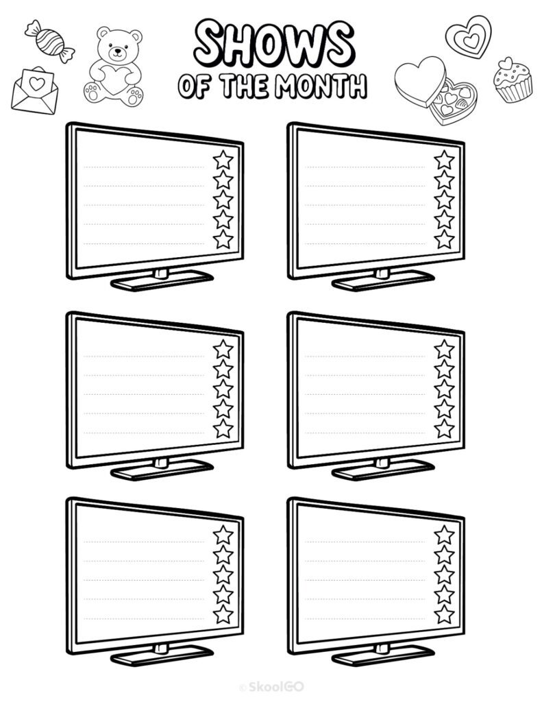 Printable February shows for journaling, planning, and reminders in black and white