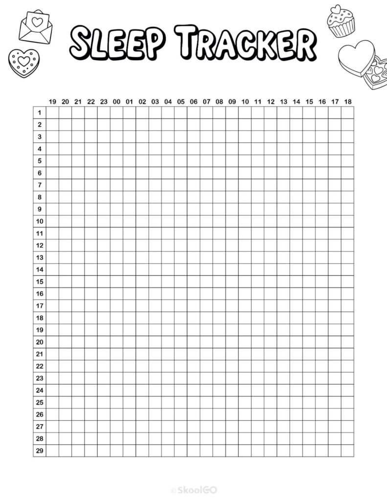 Printable February sleep tracker planner page in black and white