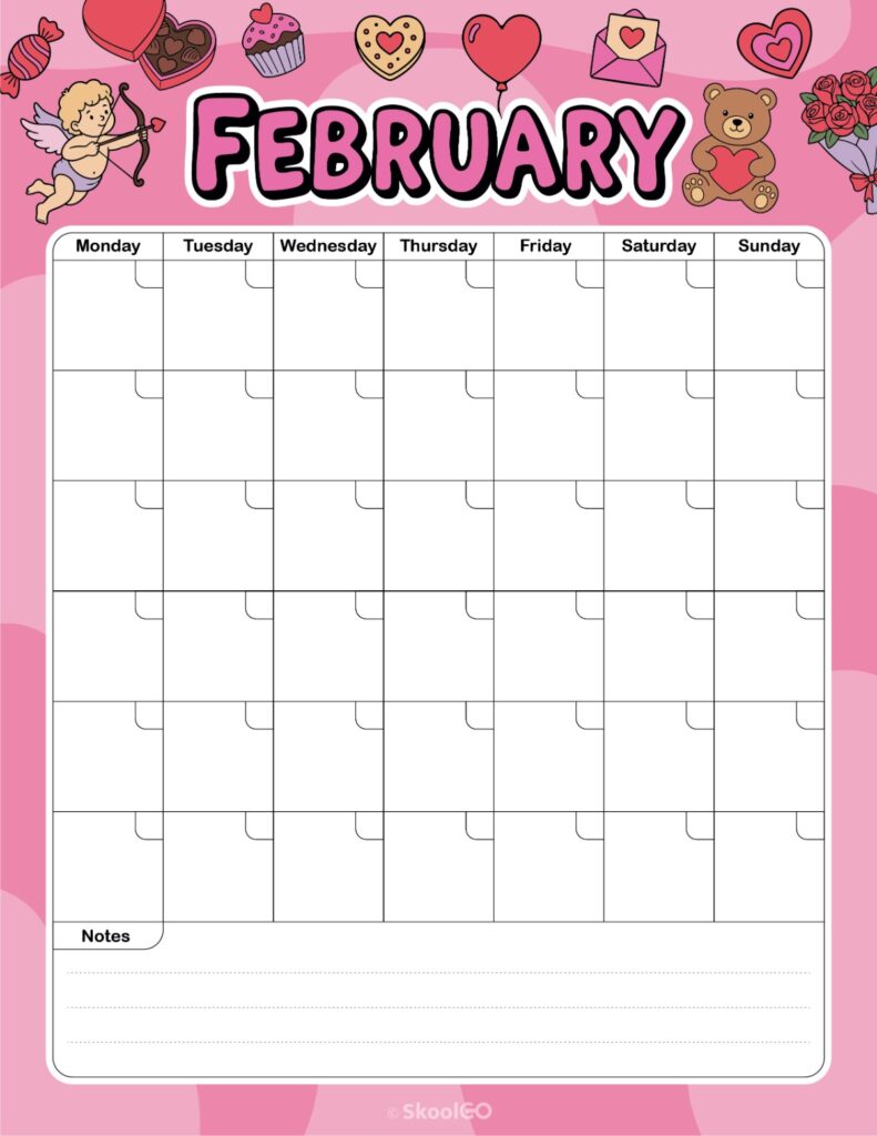 February monthly journal planner printable page