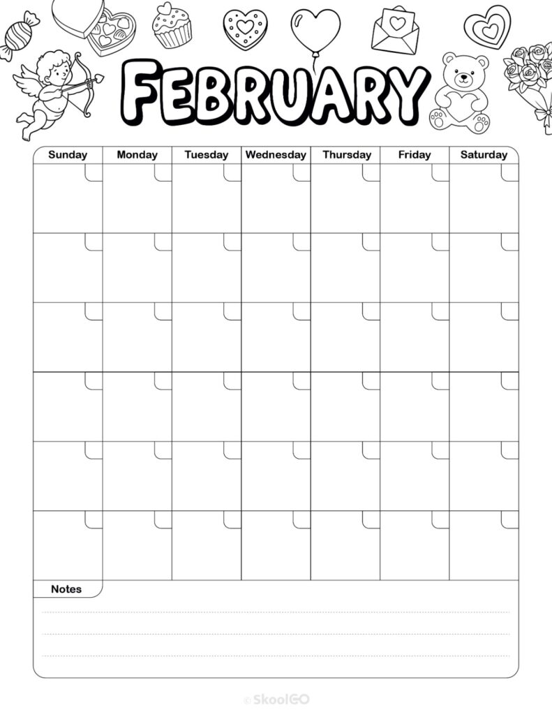 Printable weekly journal planning page for February in black and white