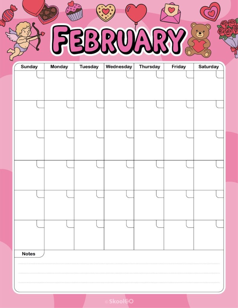 Printable weekly journal planning page for February