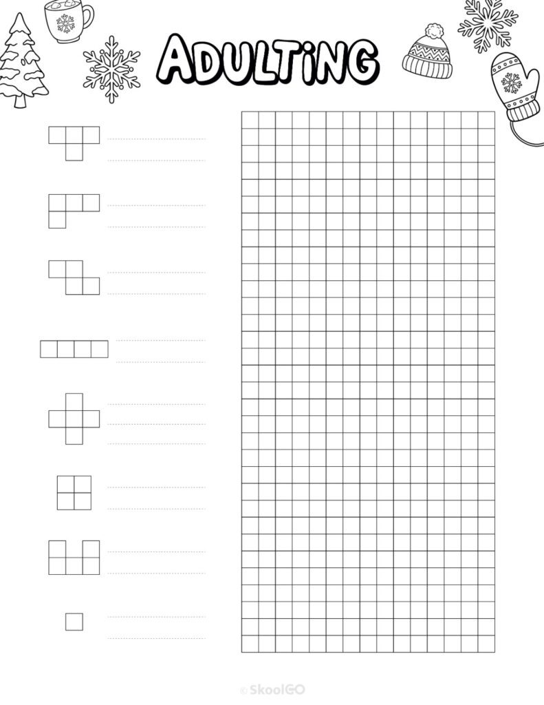 Printable January adulting tracker planner page in black and white