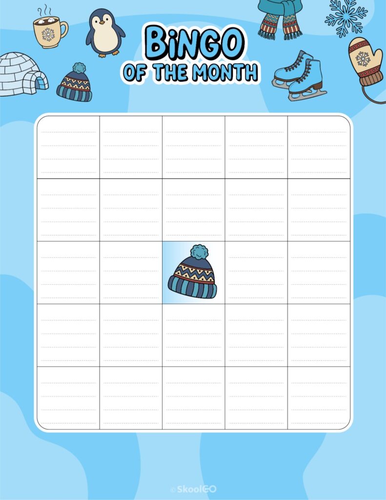 Printable January bingo activity page for journaling and planning