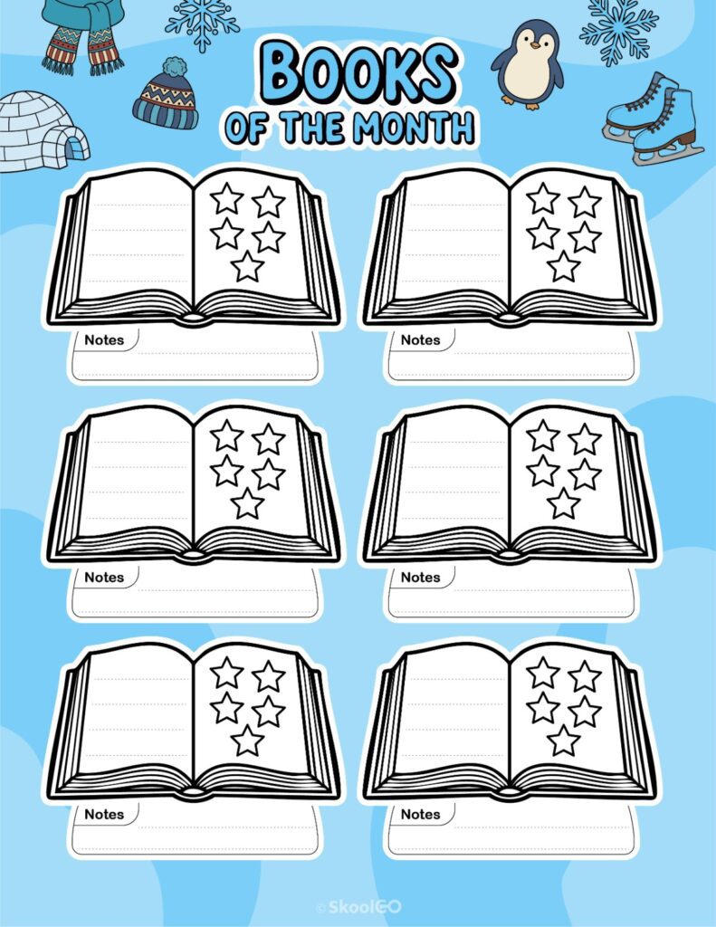 Printable January books page for journaling, planning, and reminders
