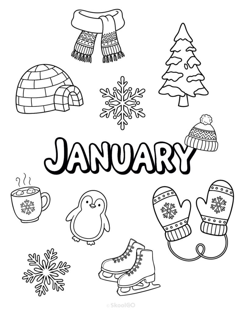 January Journal Planner Bundle printable cover page in black and white