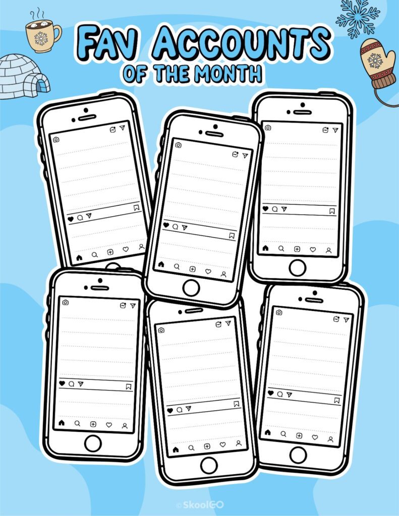 Printable January social networks fav accounts page for journaling, planning, and reminders