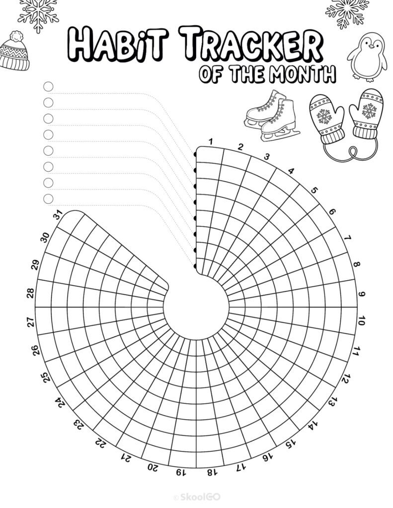 Printable January habit tracker calendar page in black and white