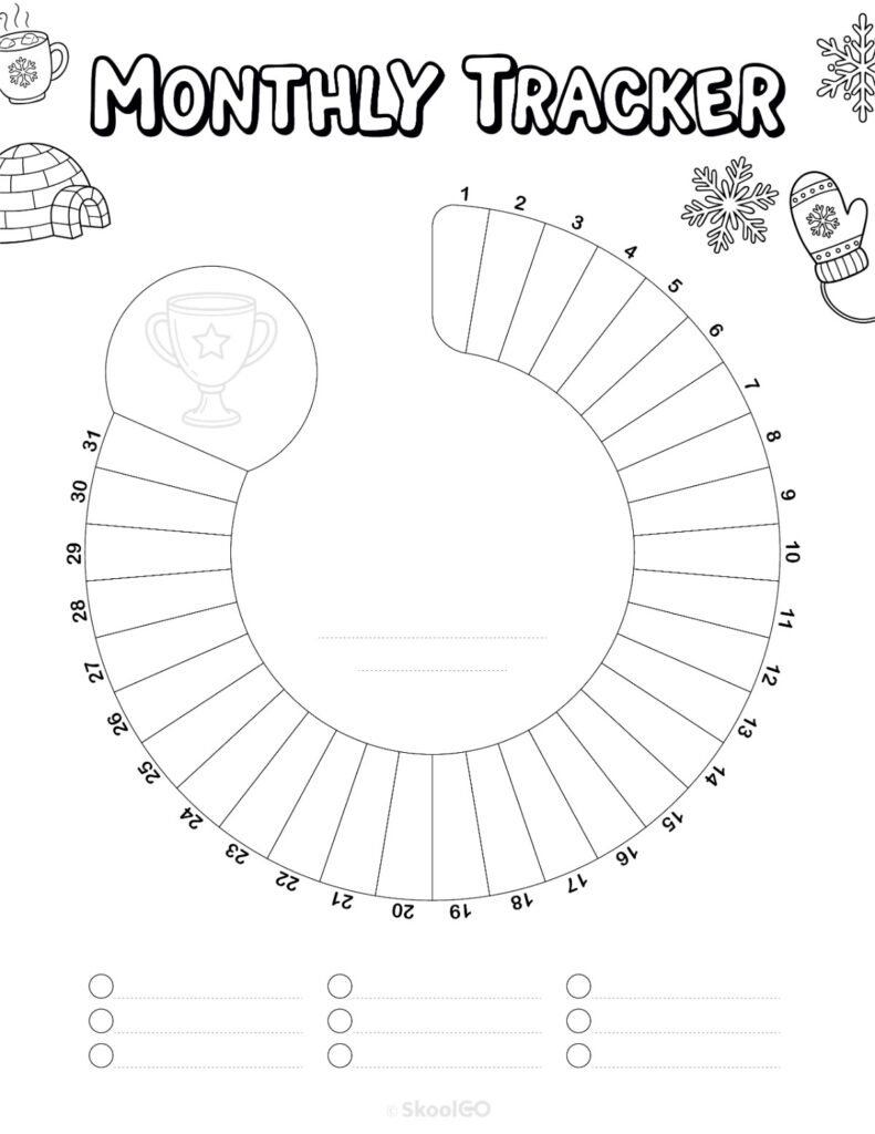 Printable January monthly tracking page in black and white