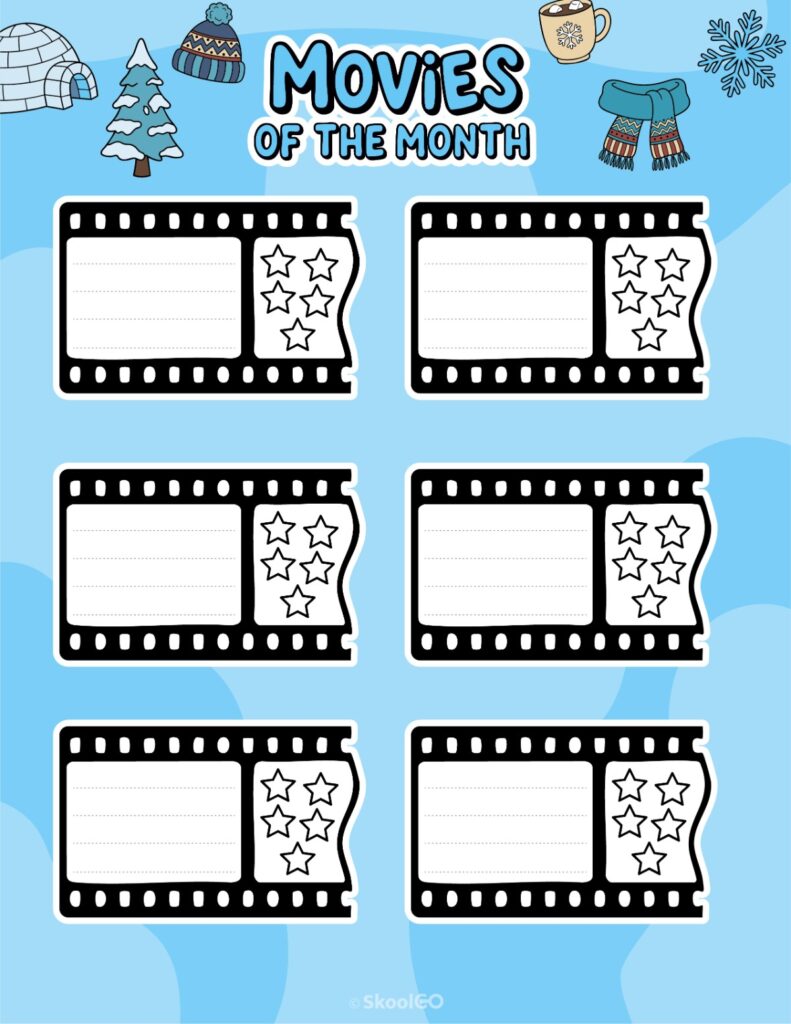 Printable January movies page for journaling, planning, and reminders