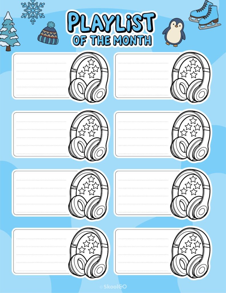 Printable January playlists page for journaling, planning, and reminders