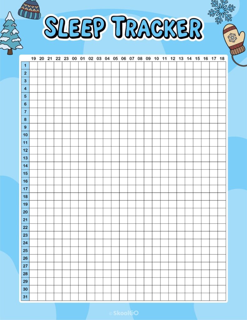 Printable January sleep tracker planner page