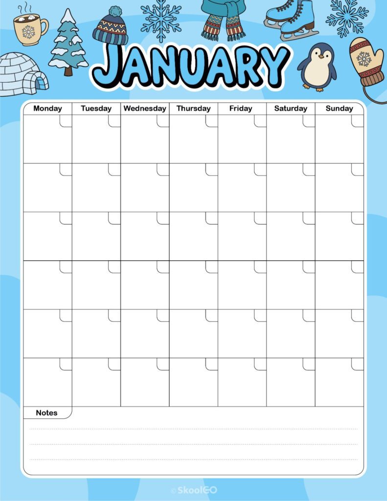 January monthly journal planner printable page