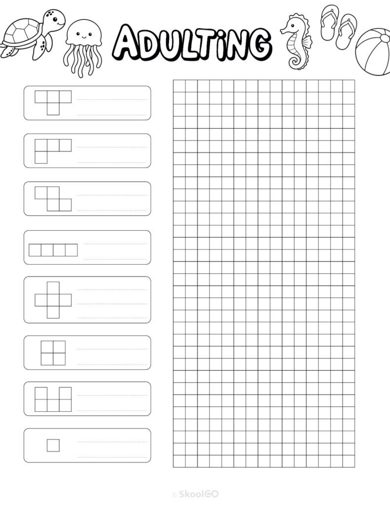 Printable July adulting tracker planner page in black and white
