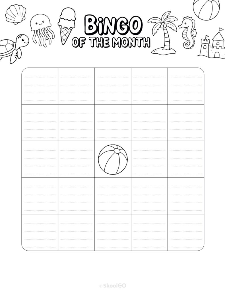 July Bingo Activity Black and White Printable July bingo activity page for journaling and planning in black and white