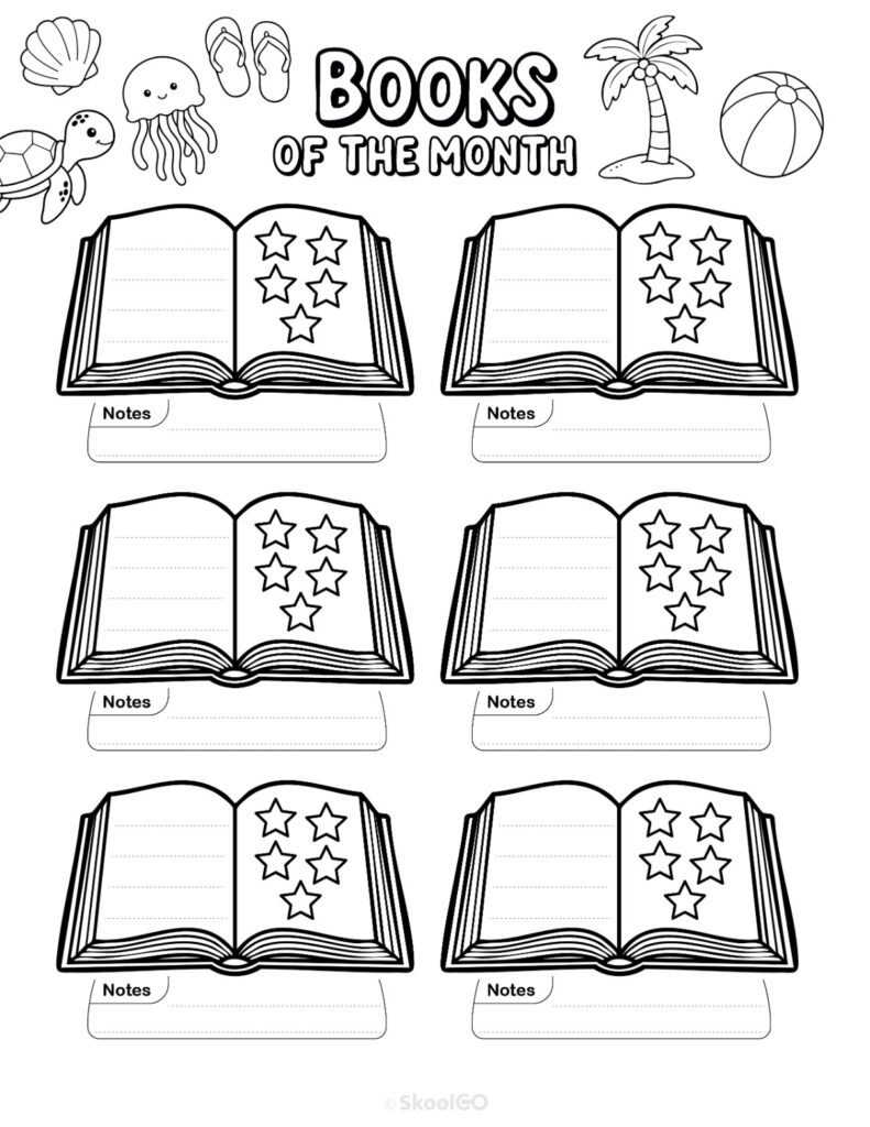 July Books Page Black and White Printable July books page for journaling, planning, and reminders in black and white