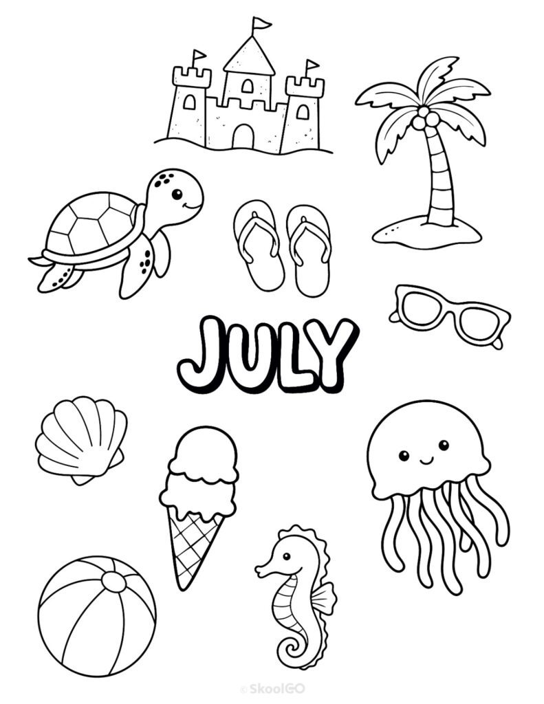July Journal Planner Bundle Cover Black and White July Journal Planner Bundle printable cover page in black and white