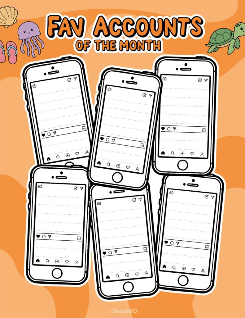 July Fav Accounts Page Printable July social networks fav accounts page for journaling, planning, and reminders