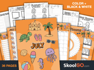 Free Printable July Journal Planner Bundle with calendars, trackers, journals, and planning pages