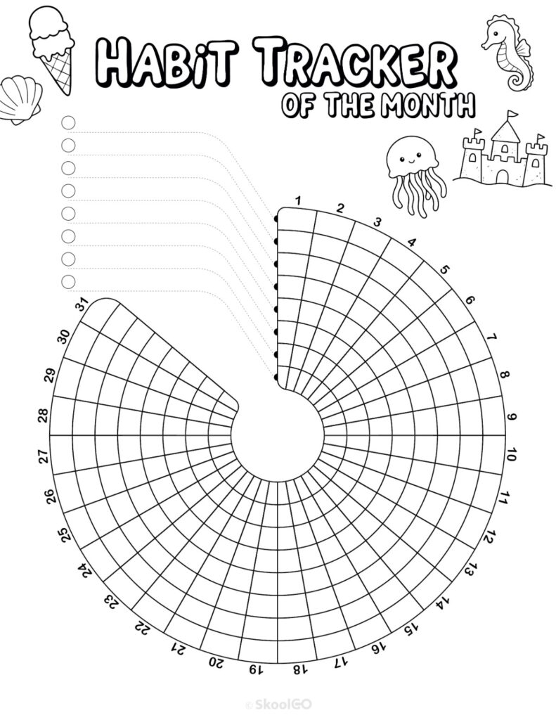 Printable July habit tracker calendar page in black and white