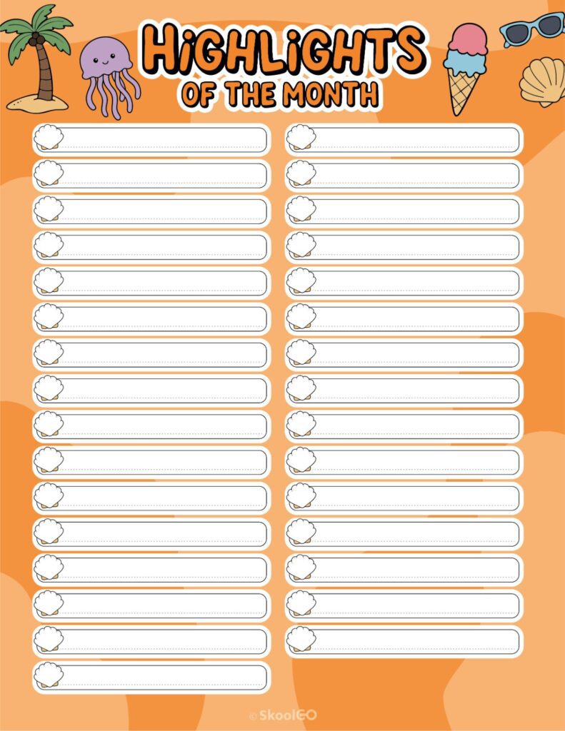 July Highlights Page Printable July highlights page for journaling, planning, and reminders