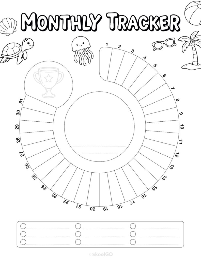 Printable July monthly tracking page in black and white