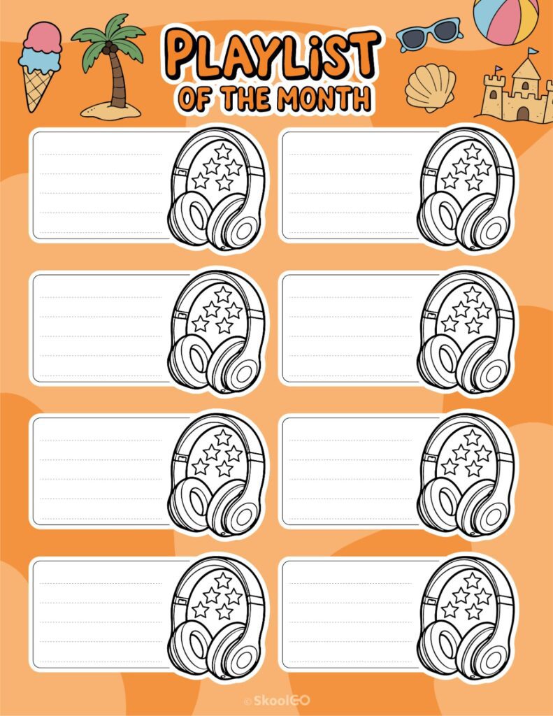 July Playlists Page Printable July playlists page for journaling, planning, and reminders