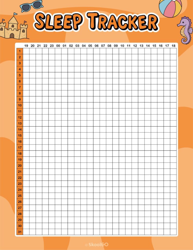 Printable July sleep tracker planner page