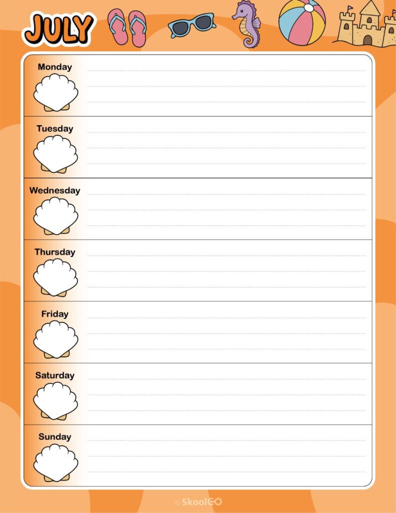 July Weekly Calendar Monday Start Printable July weekly planner with Monday start and notes section