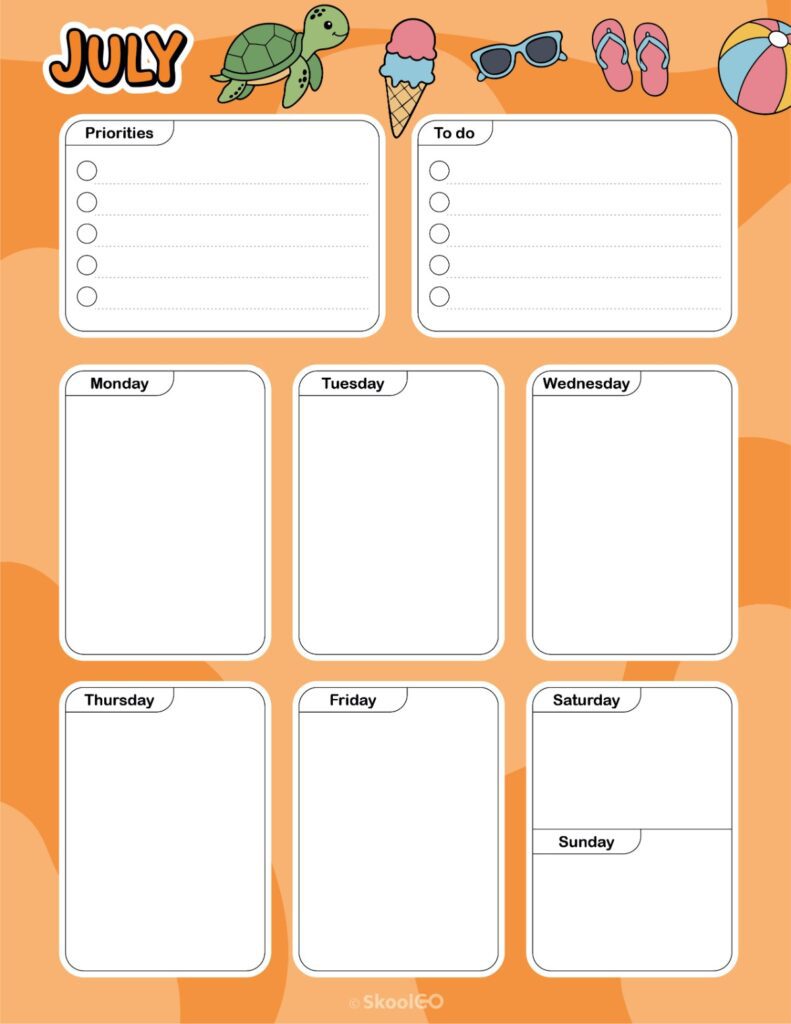 July Weekly Planner Printable July weekly planner with priorities and to-do list