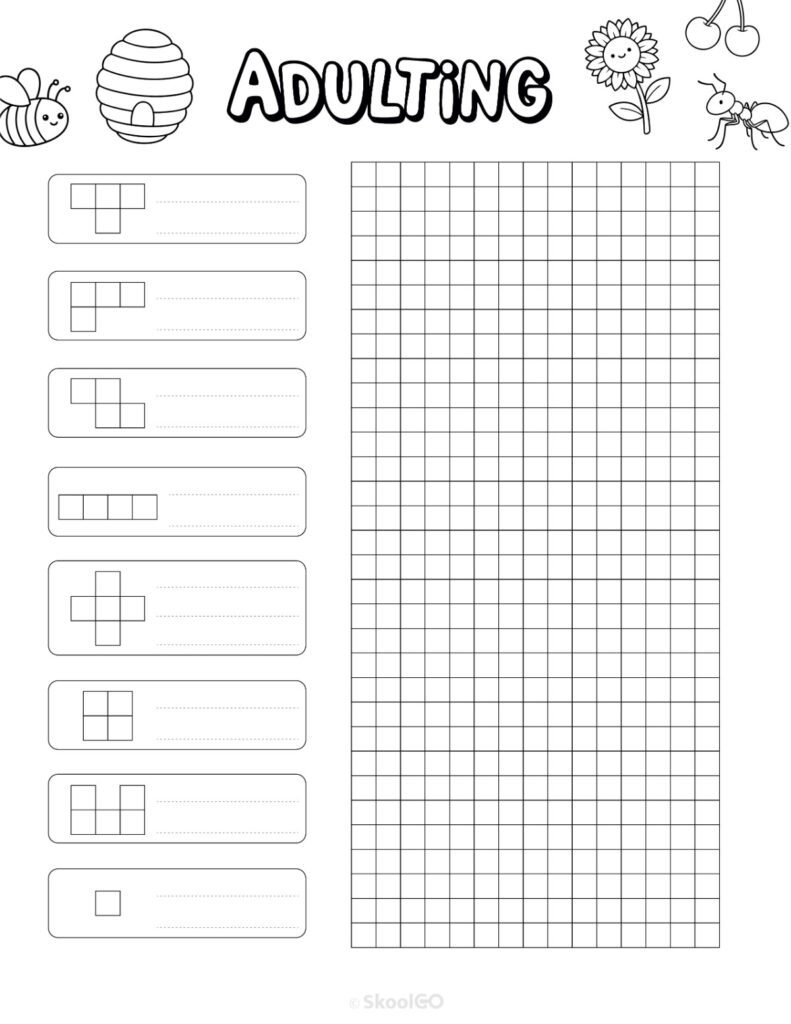 Printable June adulting tracker planner page in black and white