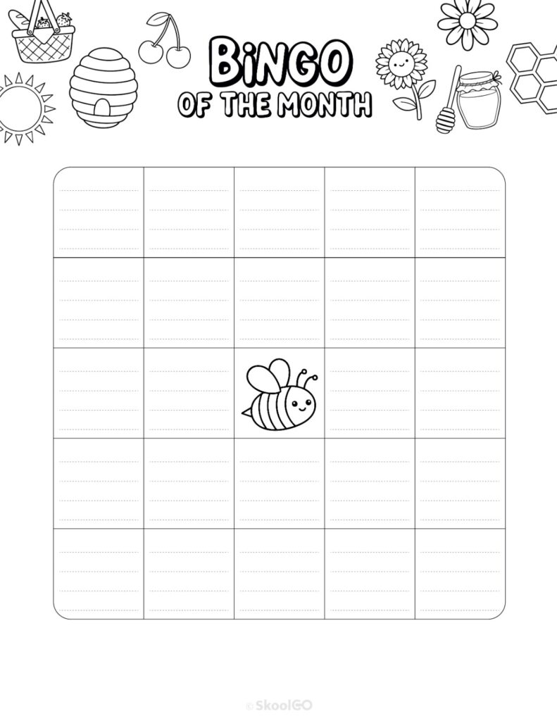 June Bingo Activity Black and White Printable June bingo activity page for journaling and planning in black and white