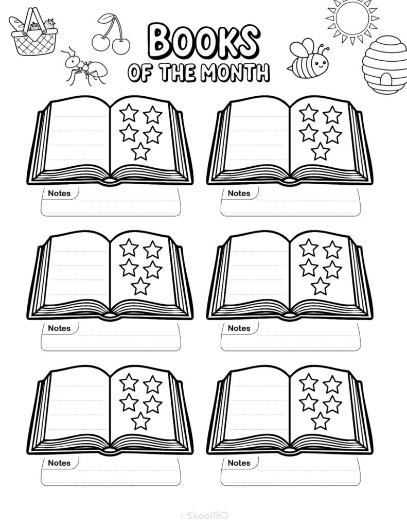 June Books Page Black and White Printable June books page for journaling, planning, and reminders in black and white