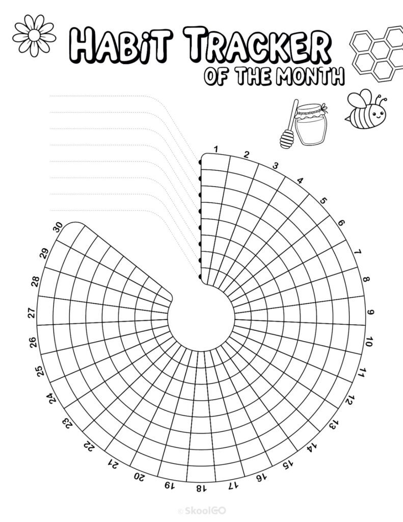 Printable June habit tracker calendar page in black and white