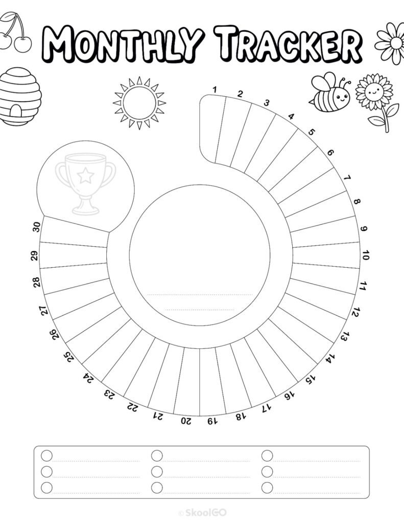 Printable June monthly tracking page in black and white