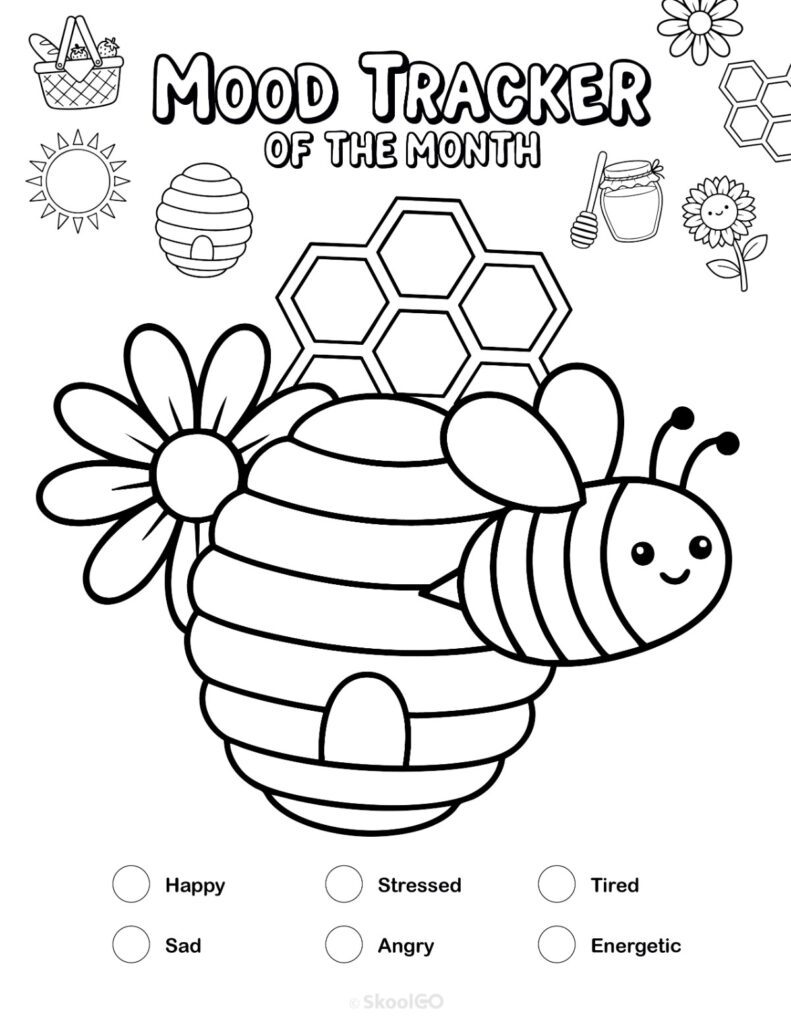 Printable June mood tracker page in black and white
