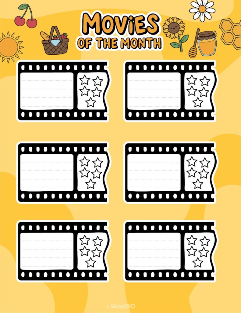 June Movies Page Printable June movies page for journaling, planning, and reminders