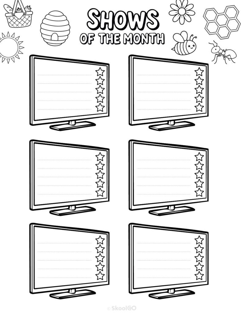 June Shows Page Black and White Printable June shows for journaling, planning, and reminders in black and white