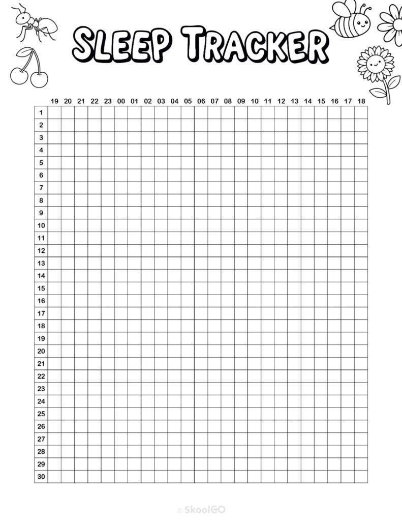 Printable June sleep tracker planner page in black and white