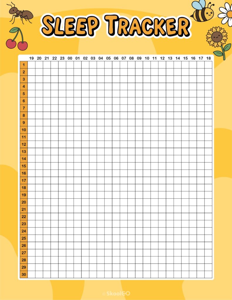 Printable June sleep tracker planner page