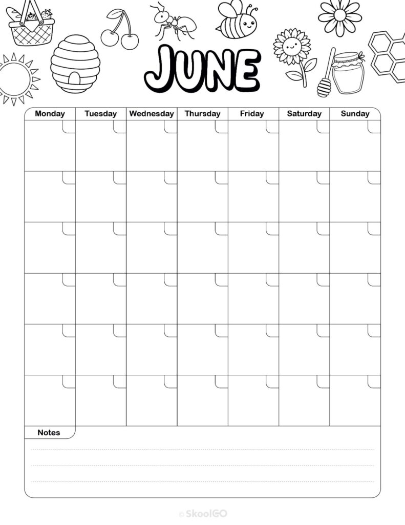 Monthly Journal Planning Page Black and White June monthly journal planner printable page in black and white