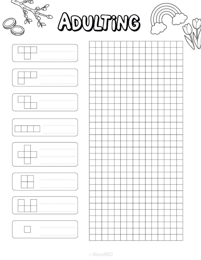 Printable March adulting tracker planner page in black and white