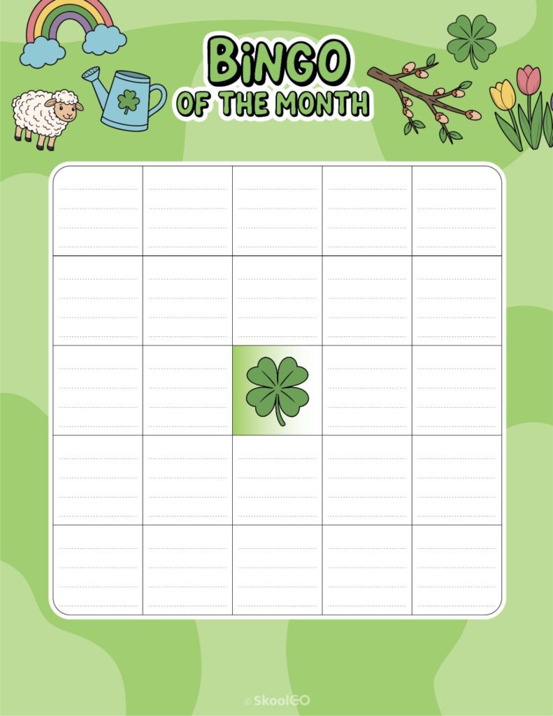 Printable March bingo activity page for journaling and planning