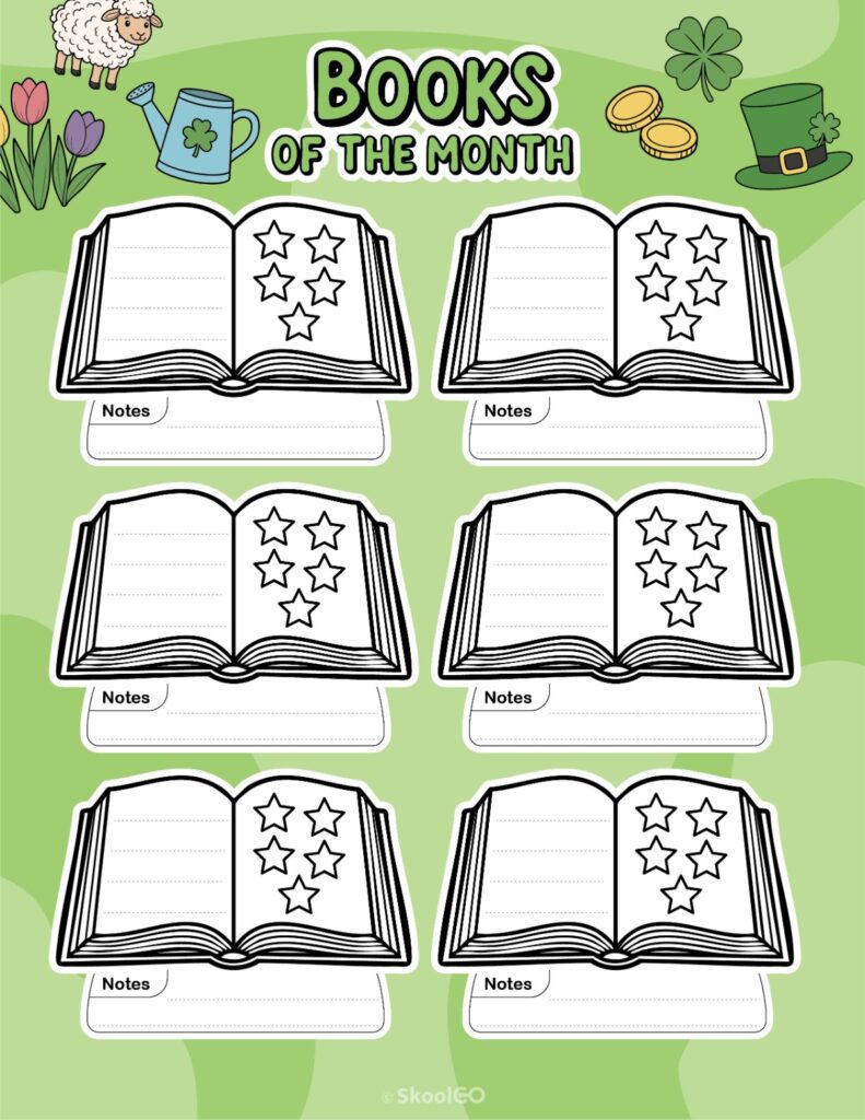 Printable March books page for journaling, planning, and reminders