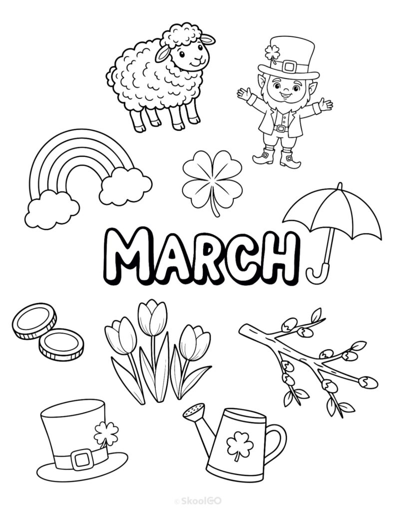 March Journal Planner Bundle printable cover page in black and white