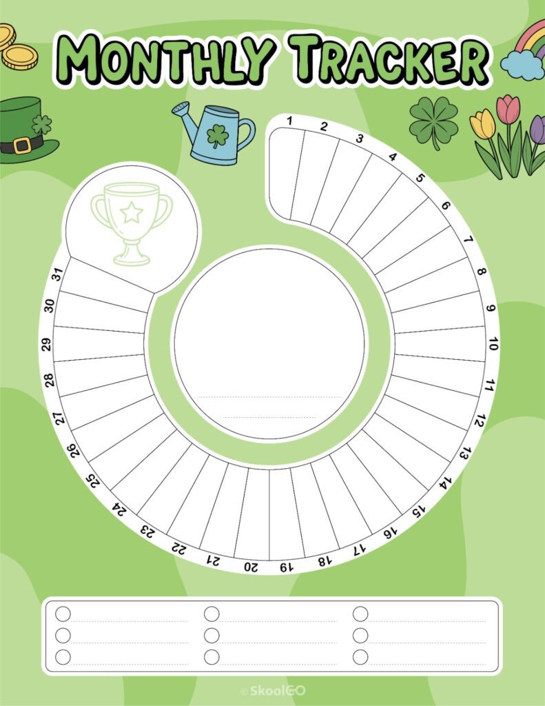 Printable March monthly tracking page